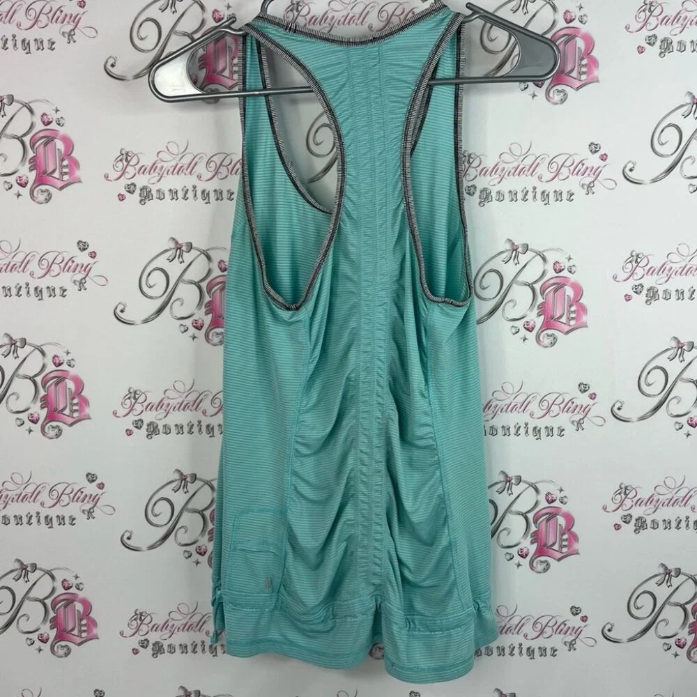 Lululemon tank top stripes racer back Teal Sleeveless Ruffle Hem Top ruffles